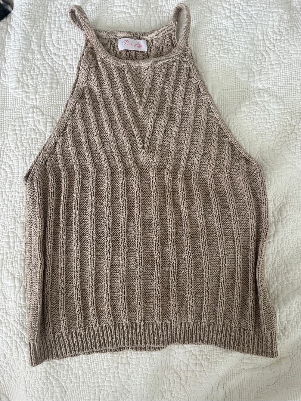 5/$25 Pink Lily Taupe Ribbed Halter Knit Tank